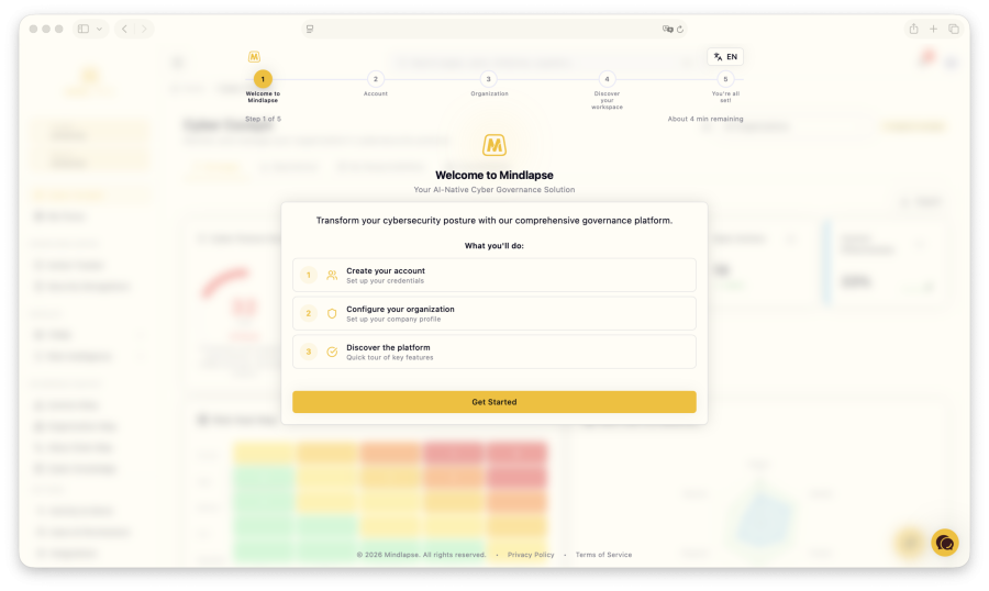 Mindlapse AI-native Cyber Governance SaaS platform interface