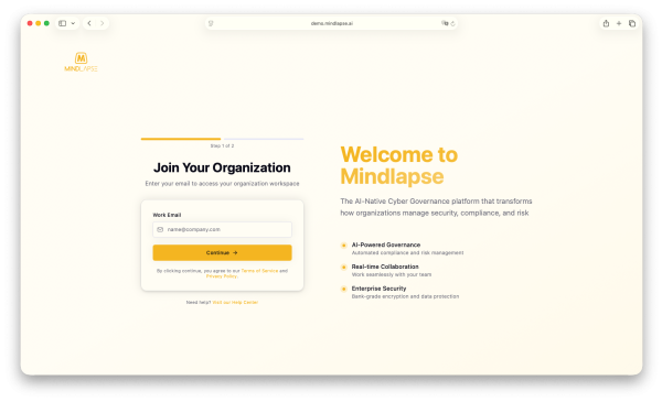 Mindlapse AI-native Cyber Governance SaaS platform interface
